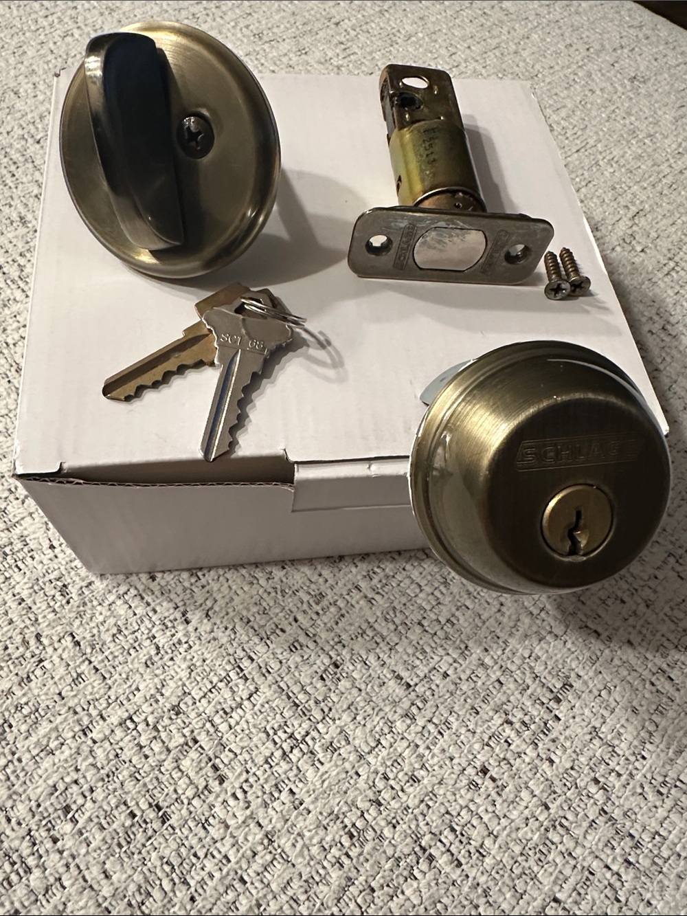 Schlage Antique Brass Door Deadbolt - Brass Finish